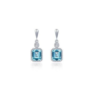 Simulated Emerald-Cut Aquamarine & Diamond March Birthstone Earring
