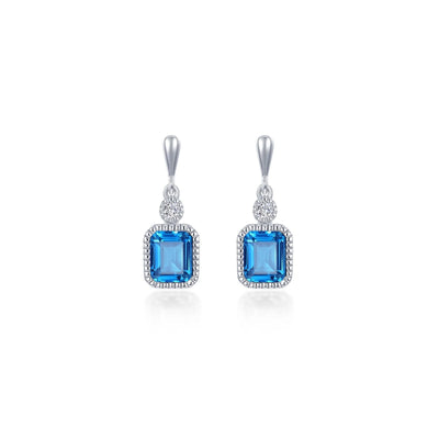 Simulated Emerald-Cut Blue Topaz & Diamond December Birthstone Earring