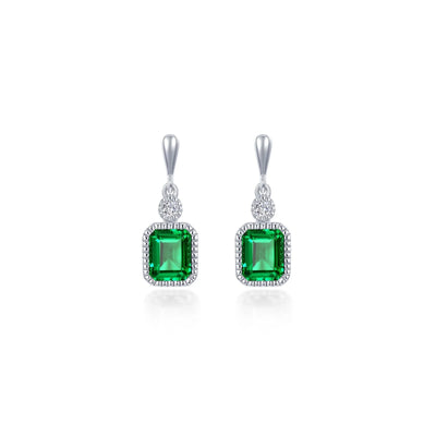 Simulated Emerald-Cut Emerald & Diamond May Birthstone Earring