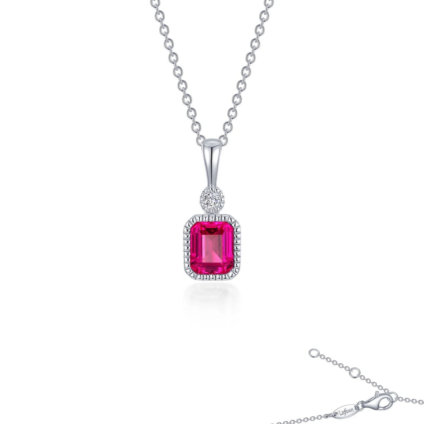 Lab-Grown Emerald-Cut Ruby & Simulated Diamond July Birthstone Necklace