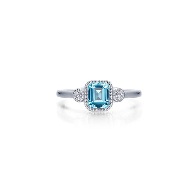 Simulated Emerald-Cut Aquamarine & Diamond March Birthstone Ring