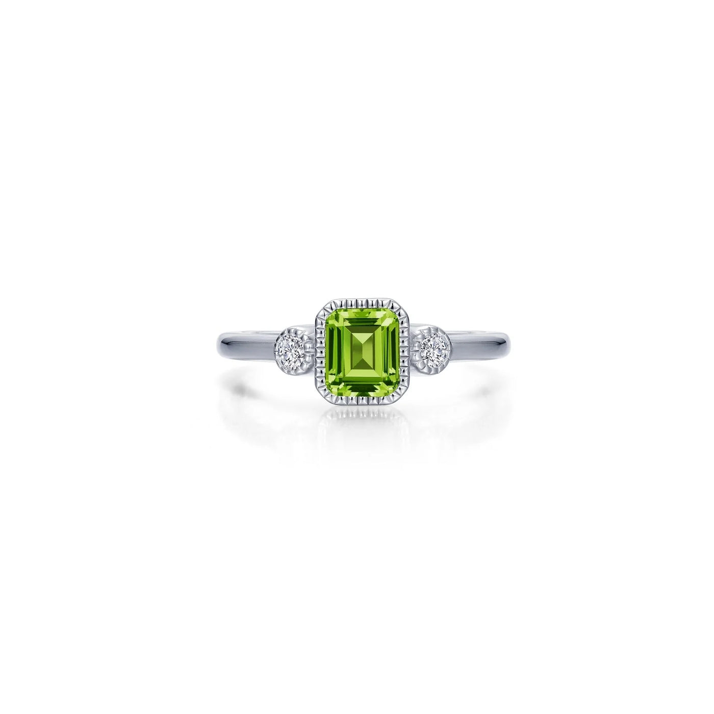 Simulated Emerald-Cut Peridot & Diamond August Birthstone Ring