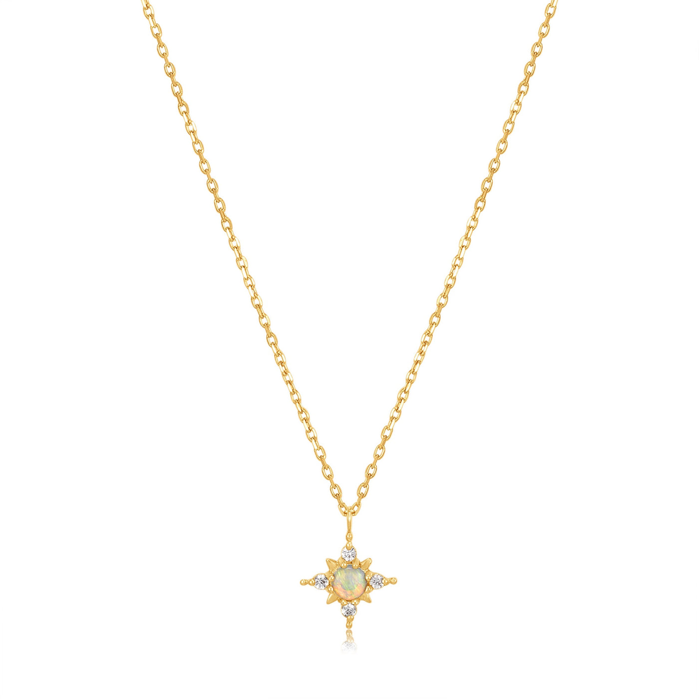 14kt Gold Australian Opal & White Sapphire Star Necklace