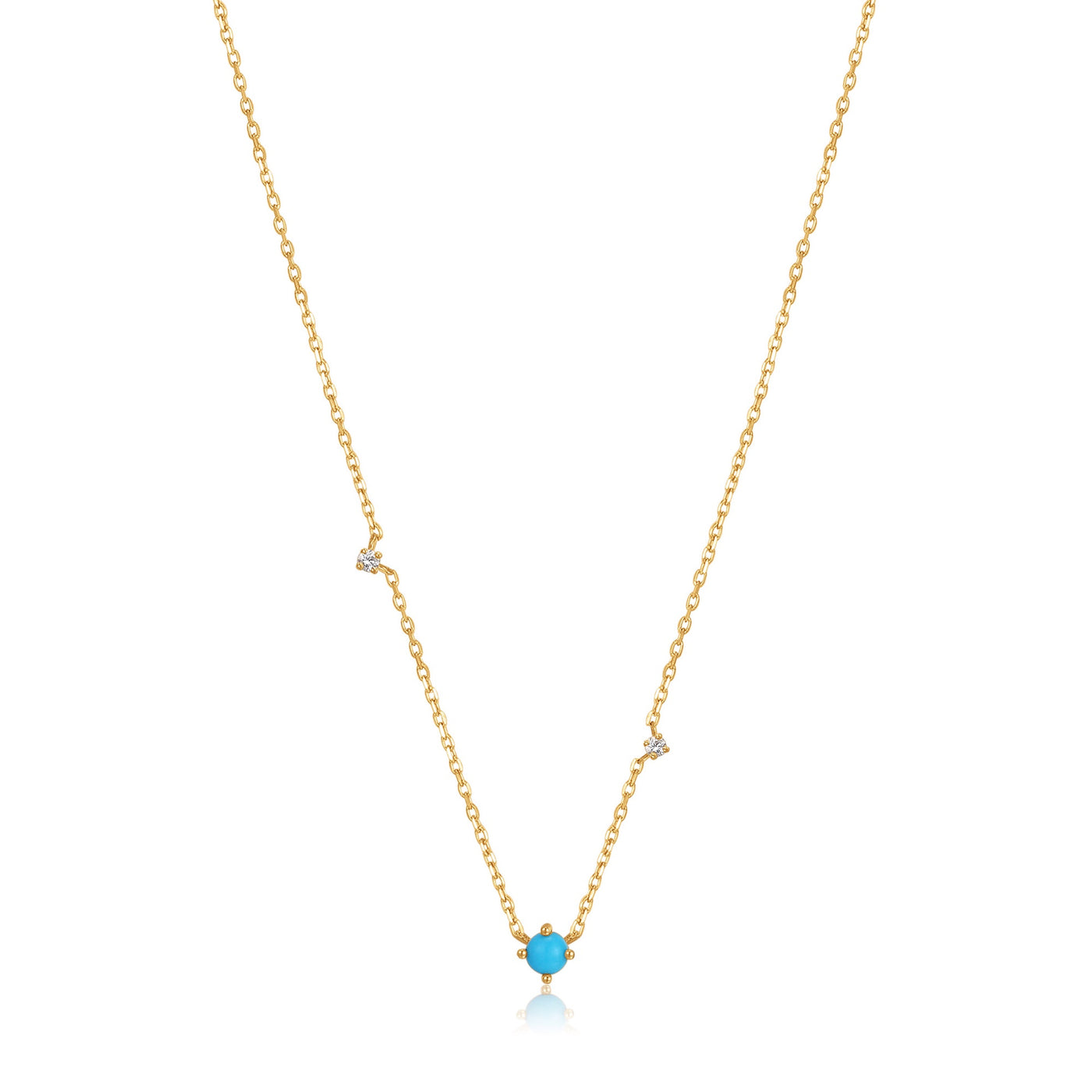 14kt Gold Turquoise & White Sapphire Necklace