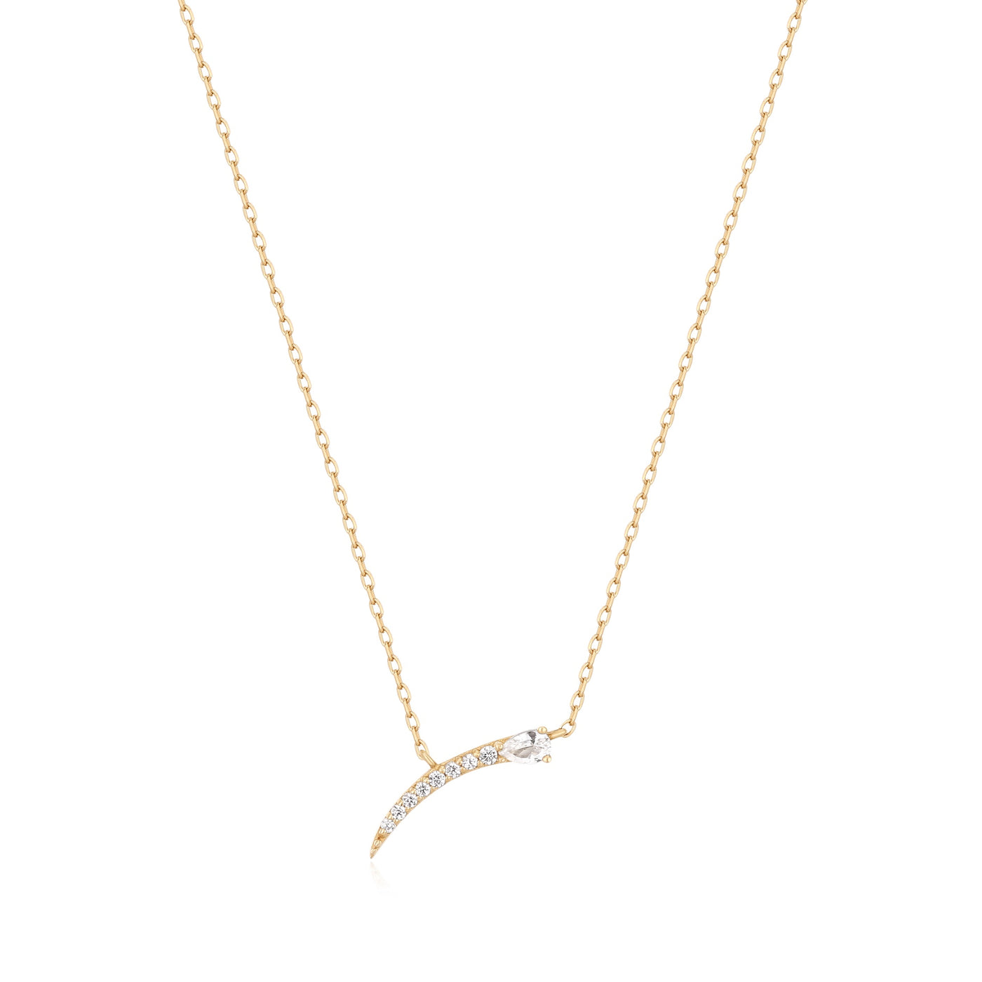 14kt Gold White Sapphire Bar Pendant Necklace
