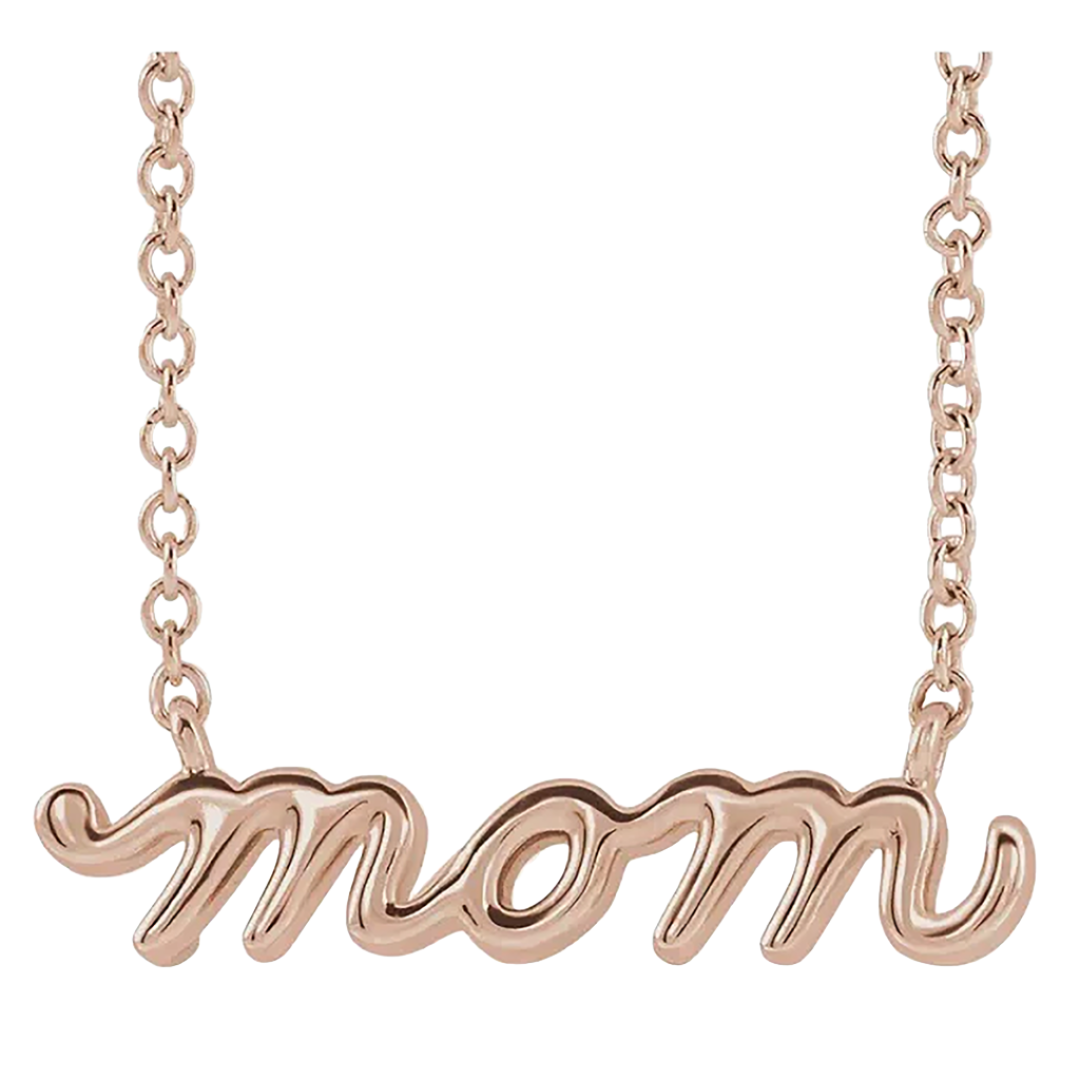 14KR Petite Mom Script Necklace