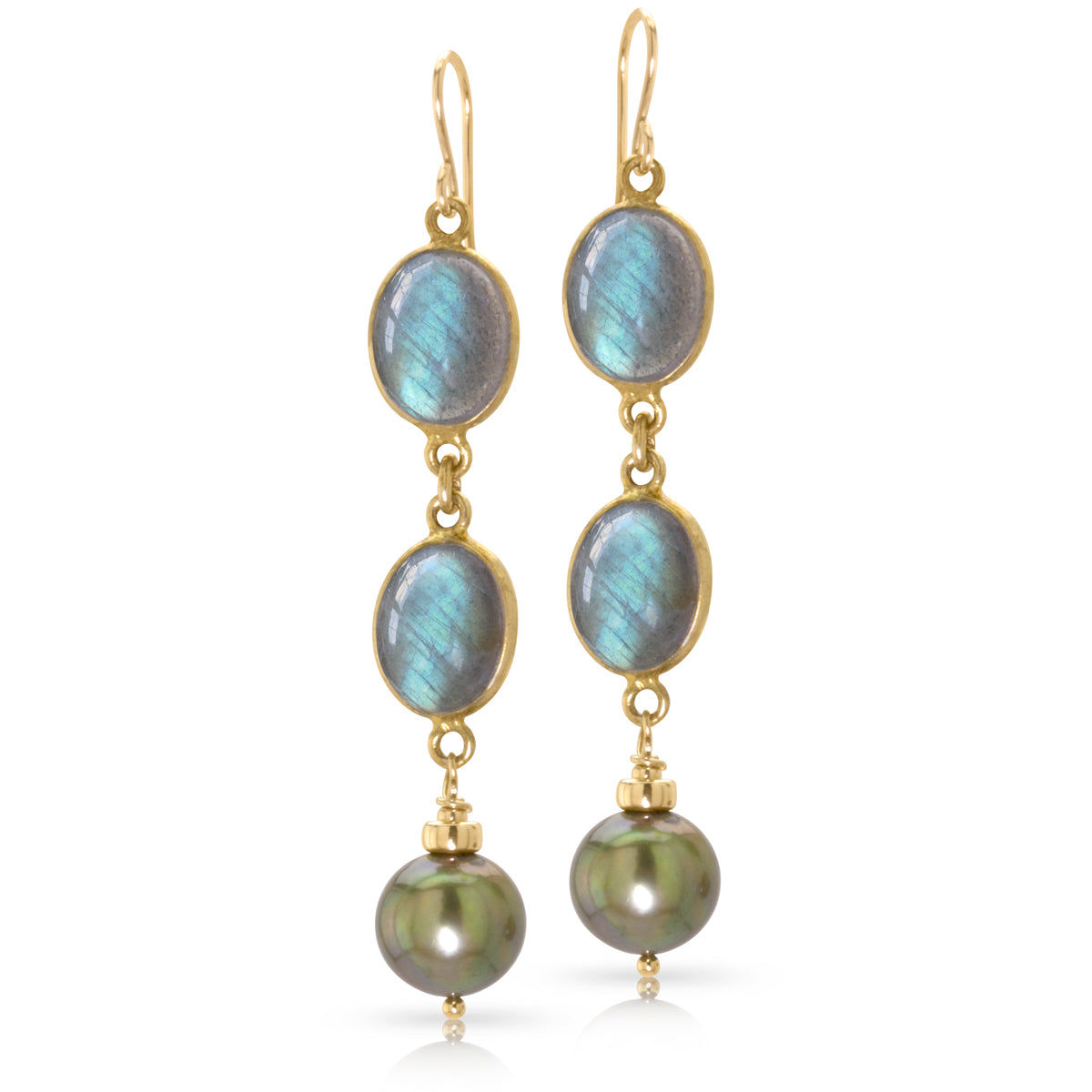 Labradorite & Green Pearl Dangle Earrings
