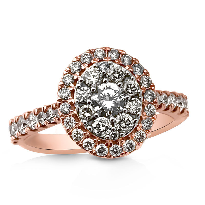 Oval Shaped Halo 10K Rose Gold Diamond Engagement Ring