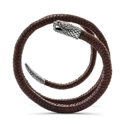 Triple Wrap Brown Leather Snake Bracelet