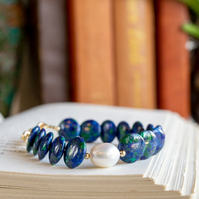 Azurite Coin Bracelet with Freshwater Pearl Bracelet