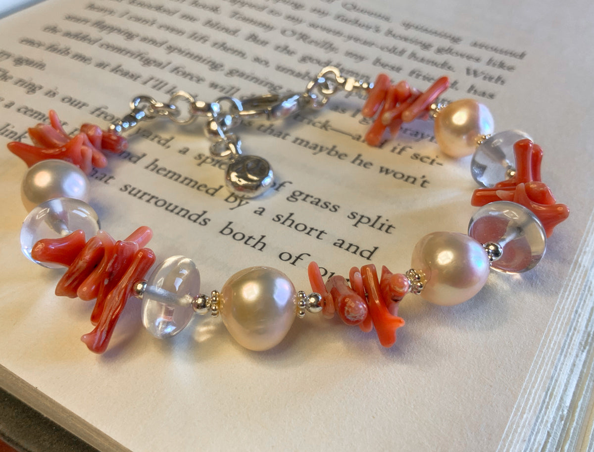 Dyed Red Coral & Freshwater Pearl Bracelet