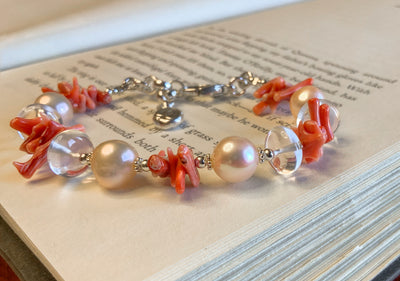 Dyed Red Coral & Freshwater Pearl Bracelet