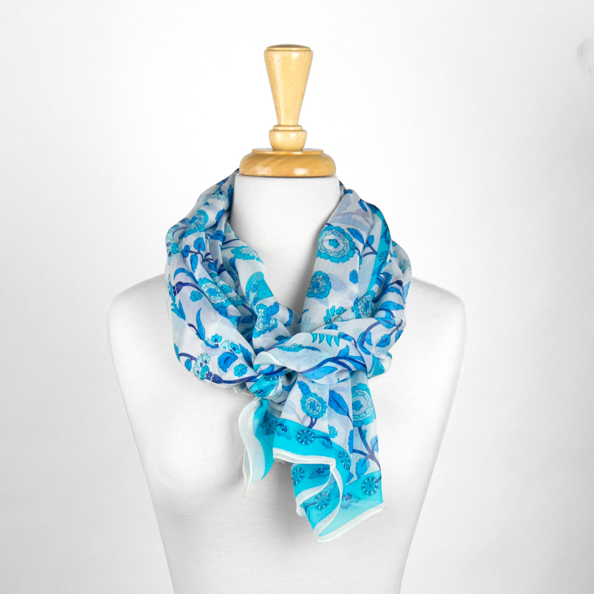 Blue and White Floral Silk Scarf