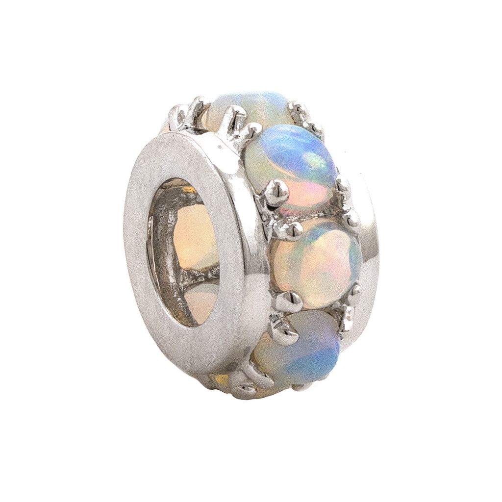 14K White Gold Opal Wheel Charm