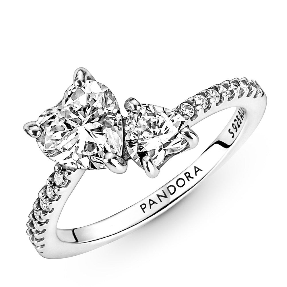 Pandora Double Heart Sparkling Ring