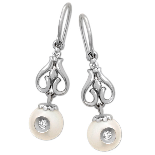 Galatea Diamond Pearl White Gold Earrings-334652