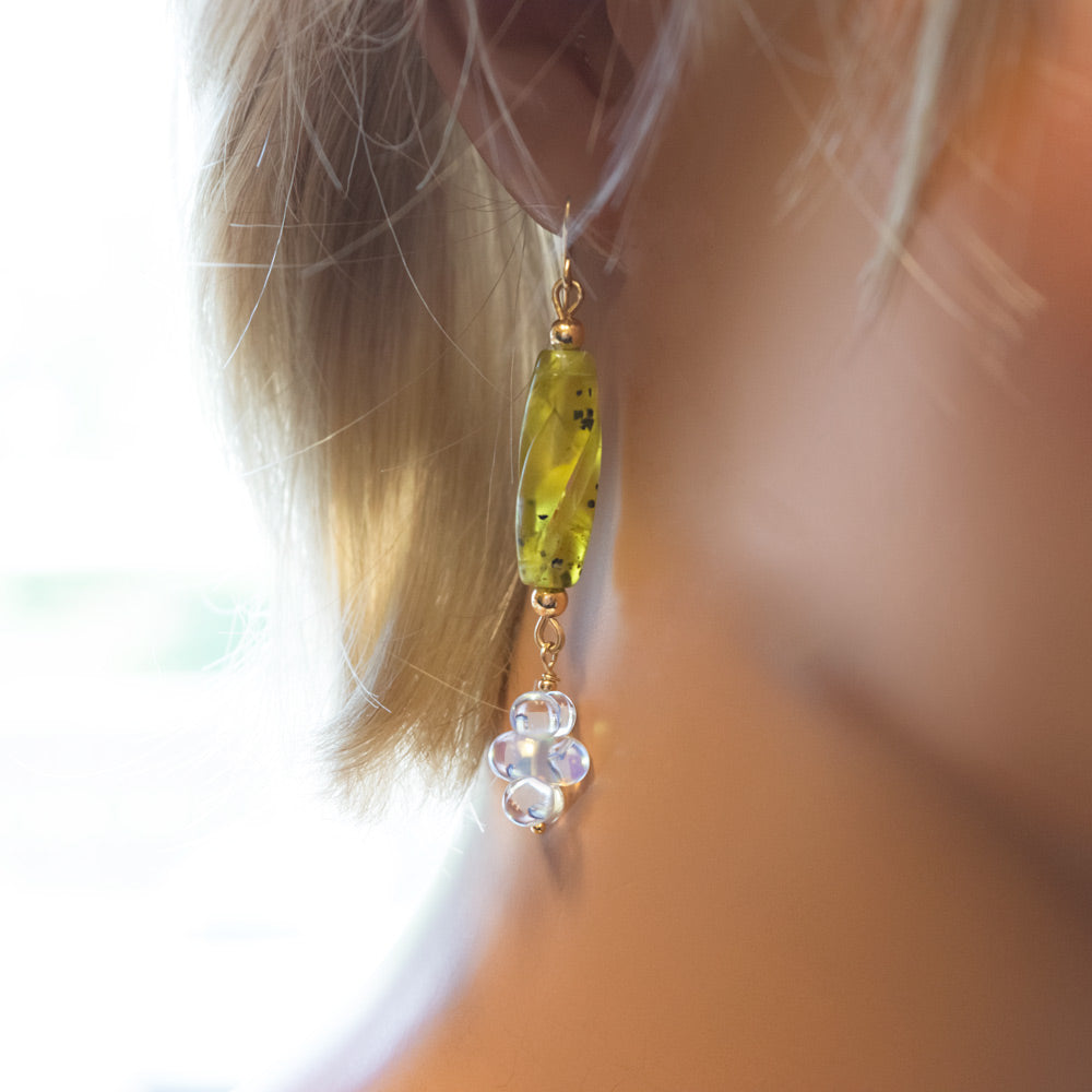 Opalite Briolitte Clusters & Jade Earrings