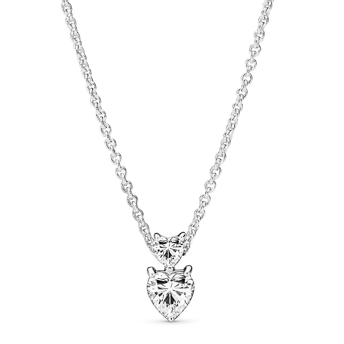 Pandora Double Heart Pendant Sparkling Collier Necklace – Elisa Ilana