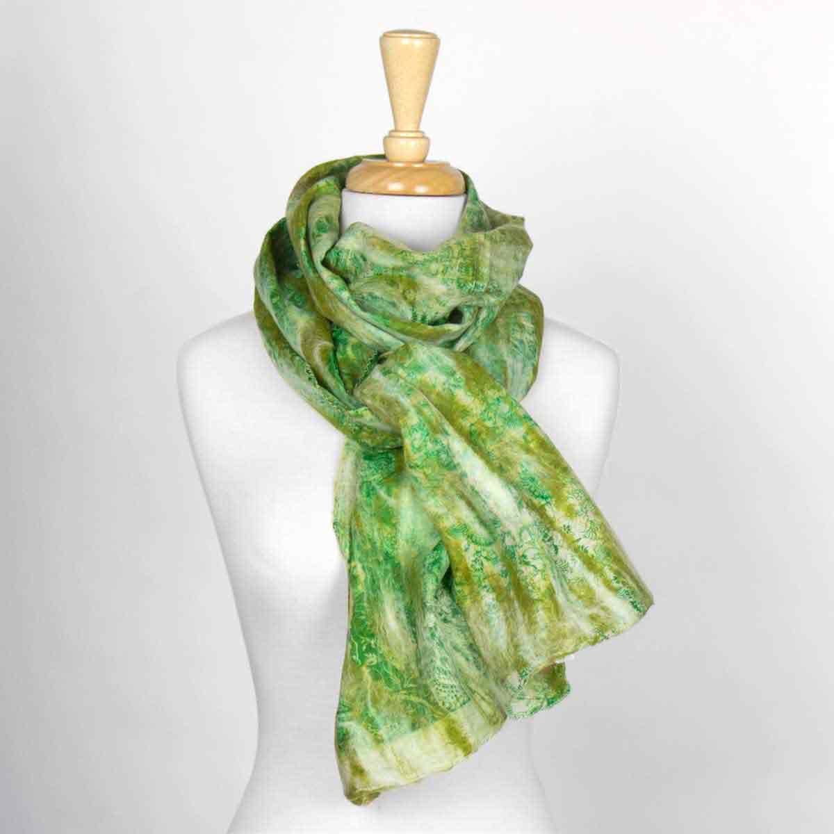 Green Floral Pattern Nuno Felted Scarf