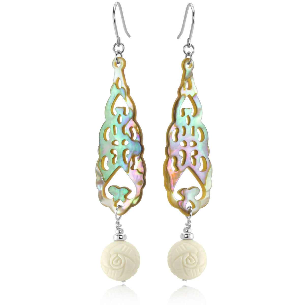 The Goddess Collection Carved Rose and Mother of Pearl Earrings