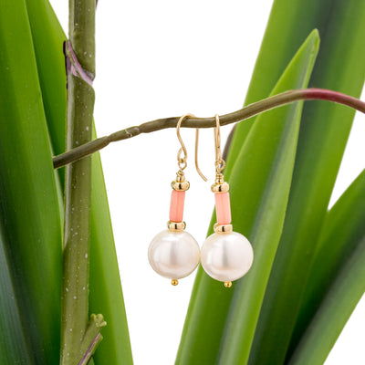 Impressionist Collection Coral & Pearl Drop Earrings