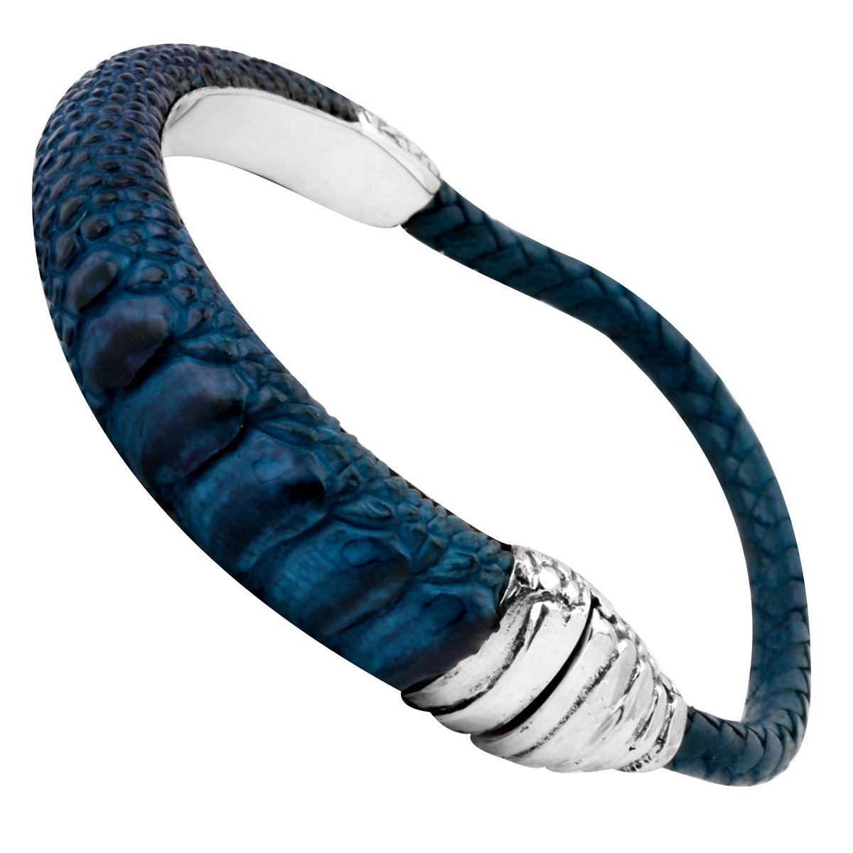 Sterling Silver Clasp with Blue Ostrich Toe Leather Bracelet