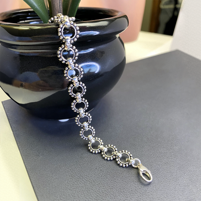 Floral Collection Granulated Silver Bracelet