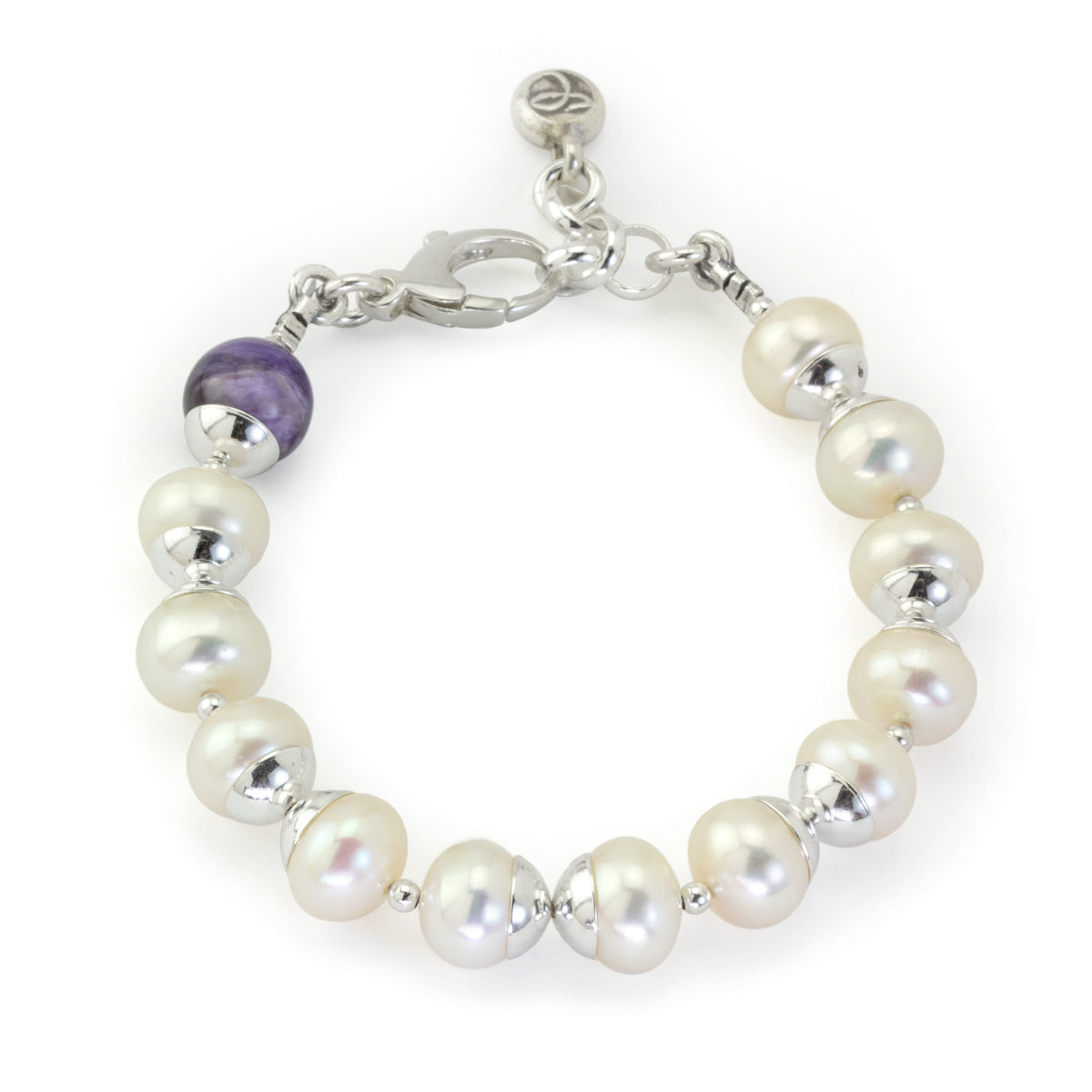 The Goddess Collection Freshwater Pearl & Charoite Bracelet