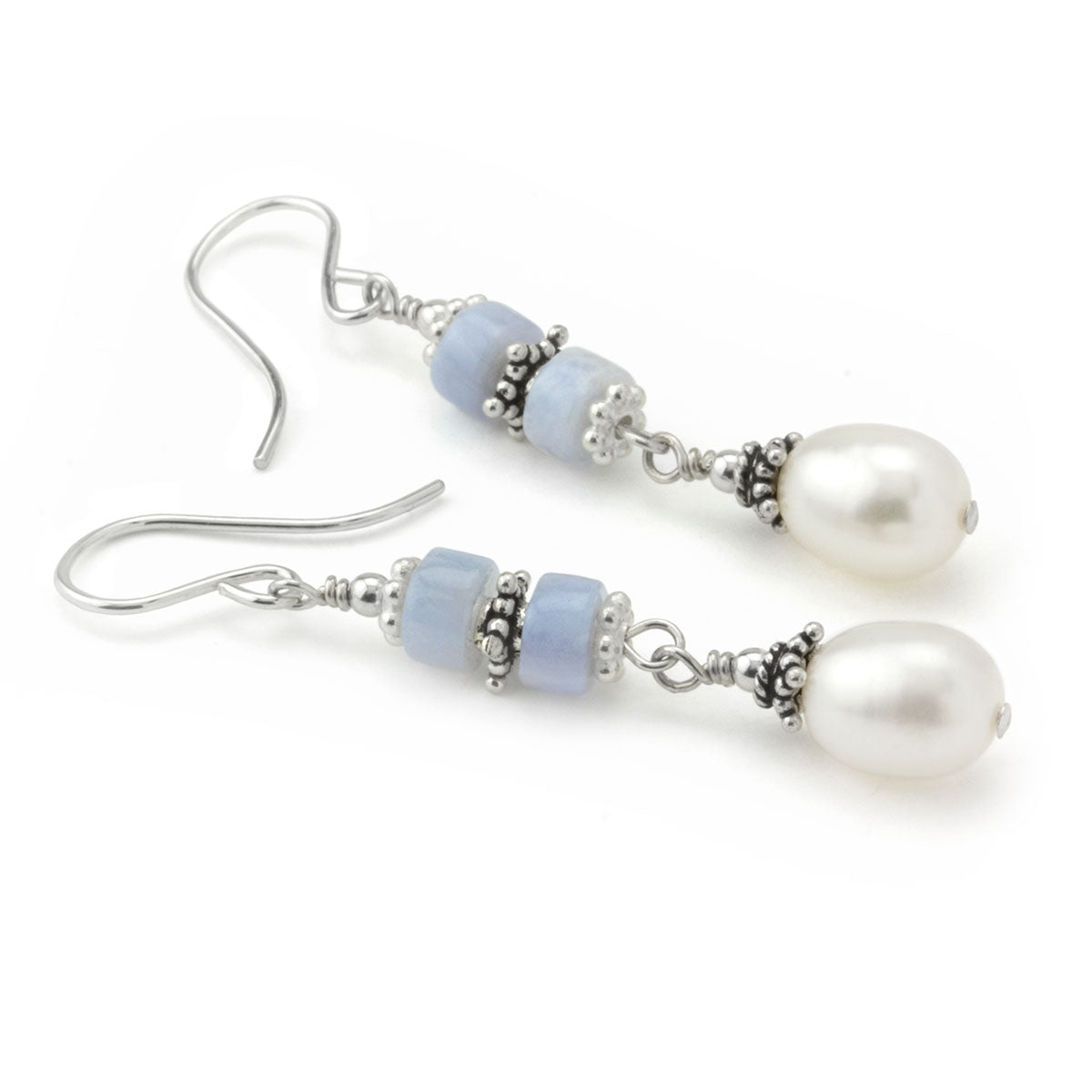 Blue Lace Agate & Pearl Earrings-210-782