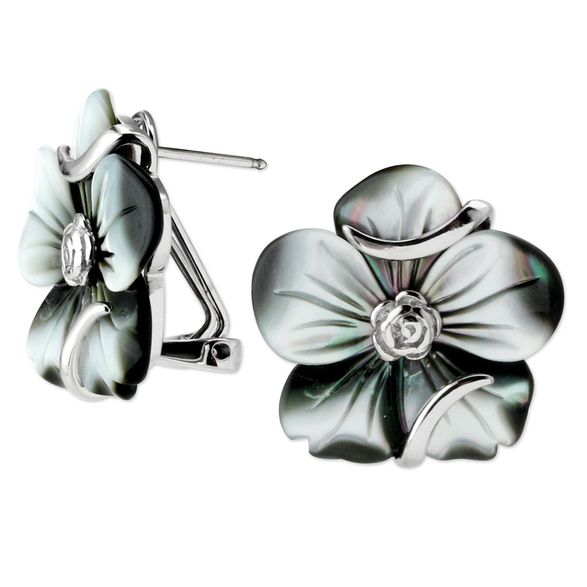 Black Mother of Pearl Flower Earrings-344214