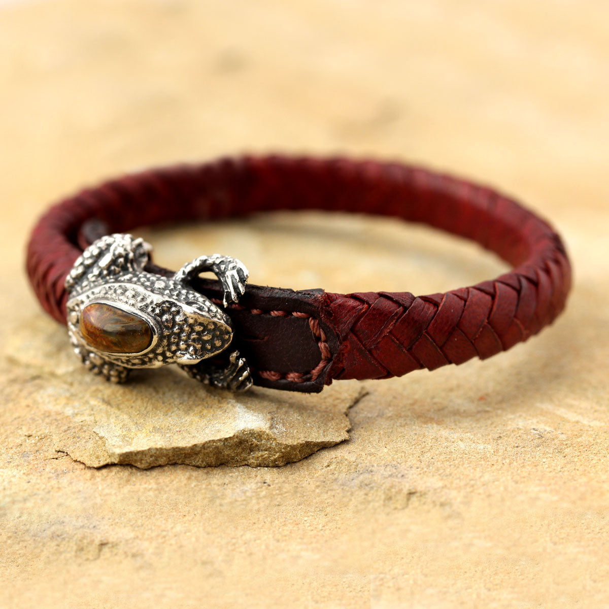 Sterling Silver Frog Clasp with Red Leather Bracelet 338794