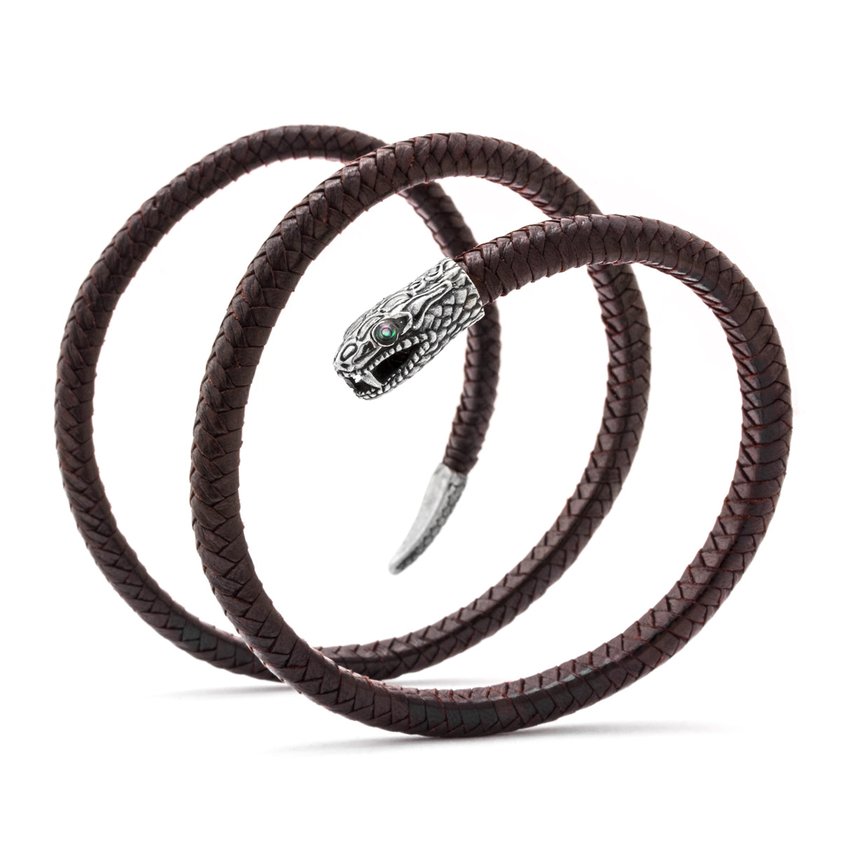 Triple Wrap Brown Leather Snake Bracelet