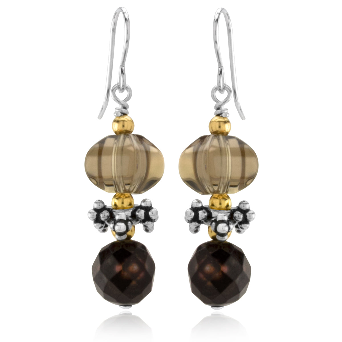 Smoky Quartz & Faceted Pearl Earrings
