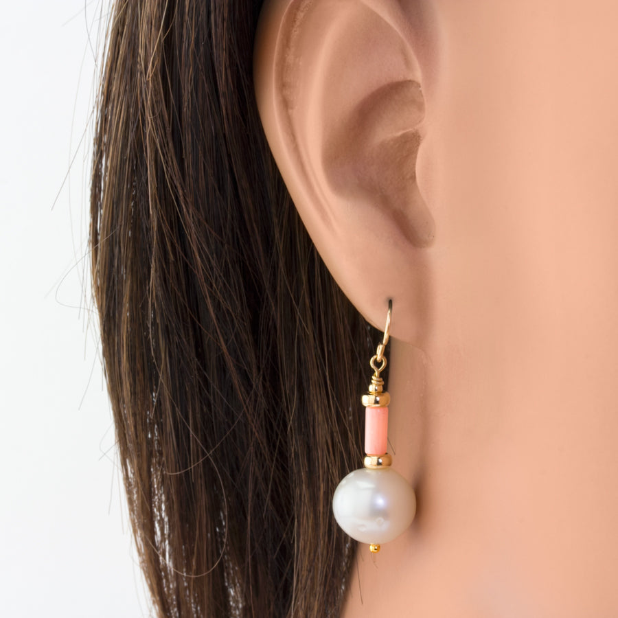 Impressionist Collection Coral & Pearl Drop Earrings