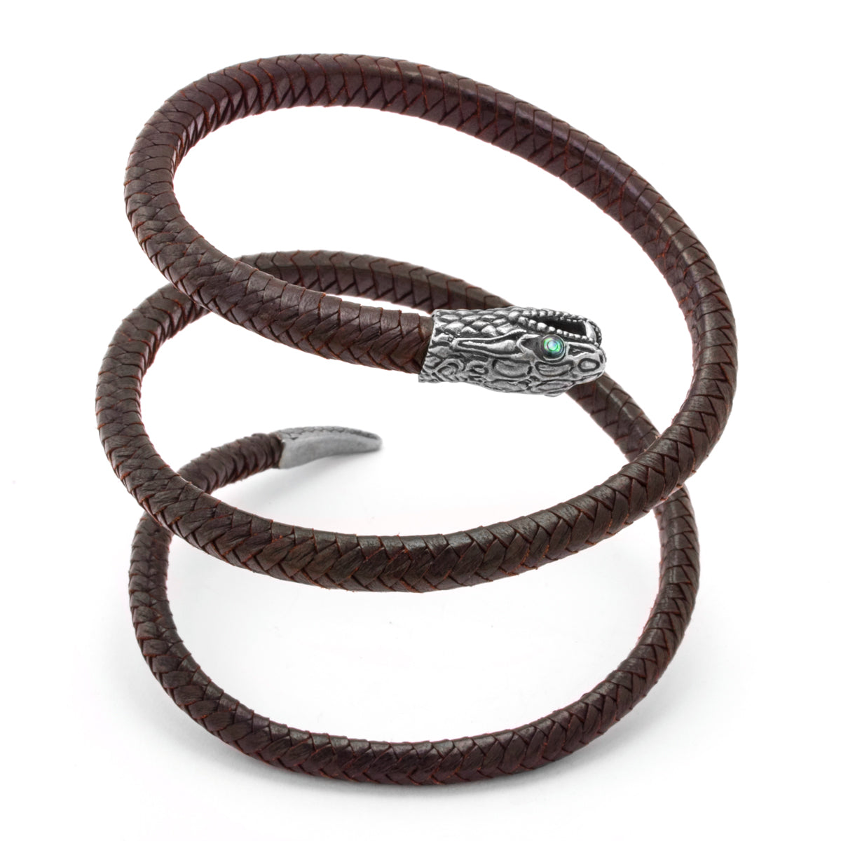 Small Triple Wrap Brown Leather Snake Bracelet