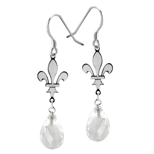 Clear Crystal Fleur De Lis Earrings-343056