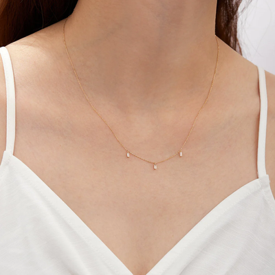 Marina | Floating Triple Baguette White Sapphire Necklace