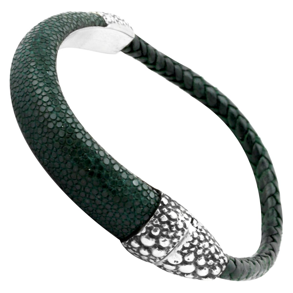 Sterling Silver Clasp with Dark Green Stingray Leather Bracelet