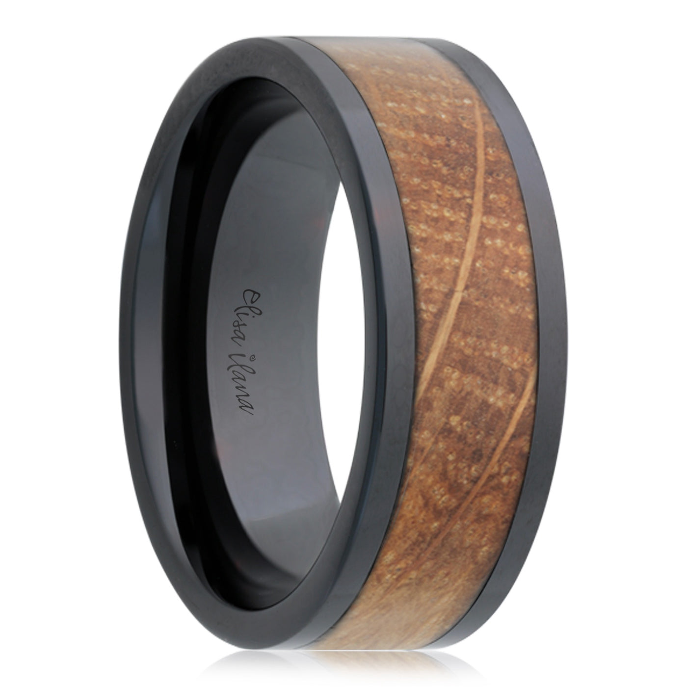 Black Ceramic & Whiskey Wood Ring