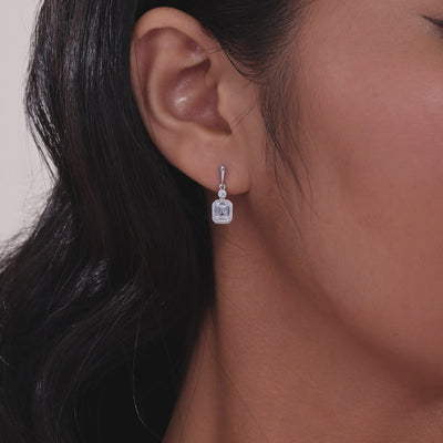 Simulated Emerald-Cut Diamond April Birthstone Earing