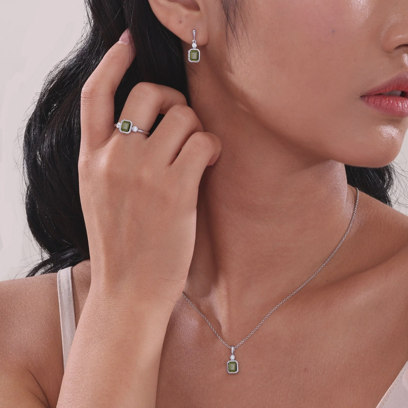 Simulated Emerald-Cut Peridot & Diamond August Birthstone Necklace