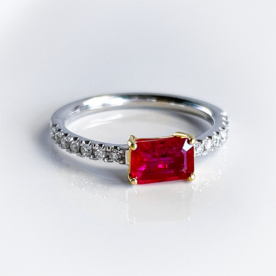 14K WG Baguette Cut Ruby & Diamond Ring