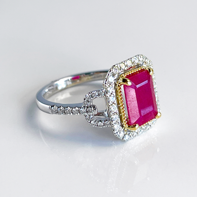 2.25CT Emerald Cut Ruby & Diamond Ring