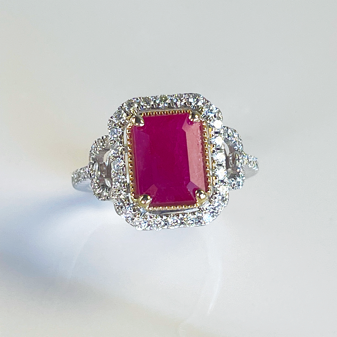 2.25CT Emerald Cut Ruby & Diamond Ring