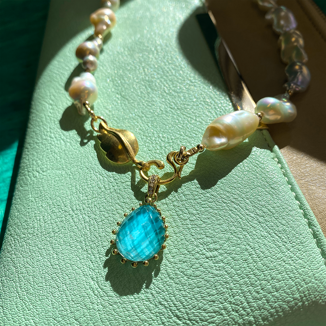Baroque Pearl Necklace with Turquoise Pendant