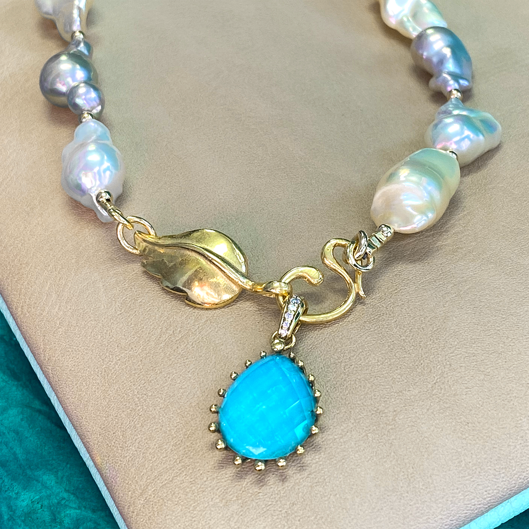 Baroque Pearl Necklace with Turquoise Pendant