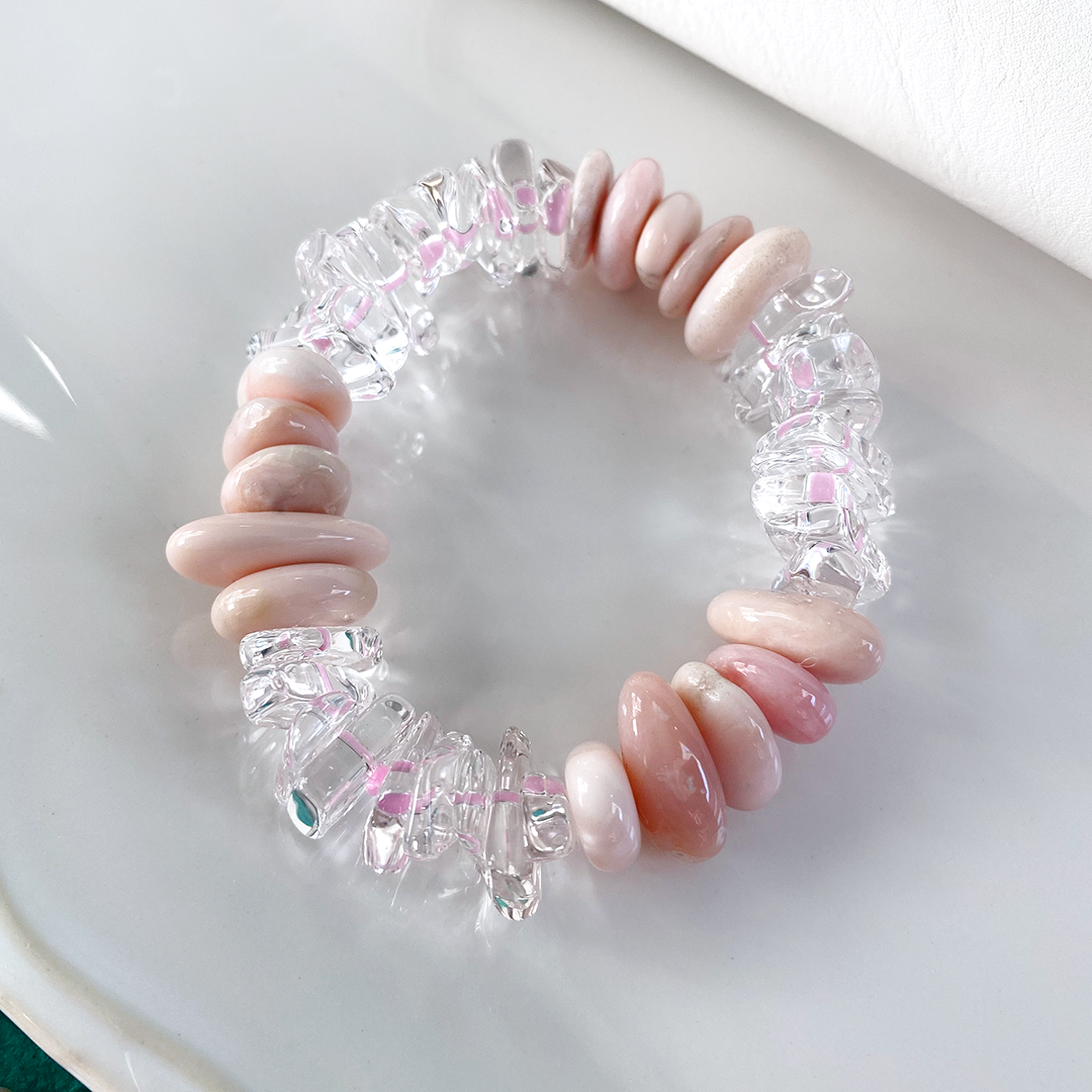 Pink Peruvian Opal & Quartz Crystal Stretch Bracelet