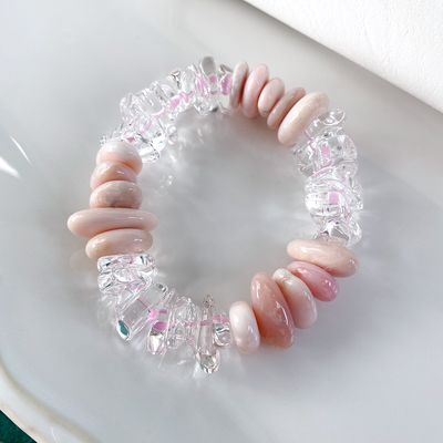 Pink Peruvian Opal & Quartz Crystal Stretch Bracelet