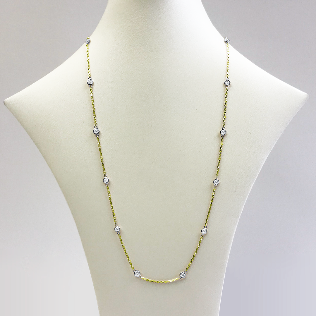 14KT Two Tone Gold, 0.34CT Dia., 18 Station Diamonds By the Yard, 20" Chain