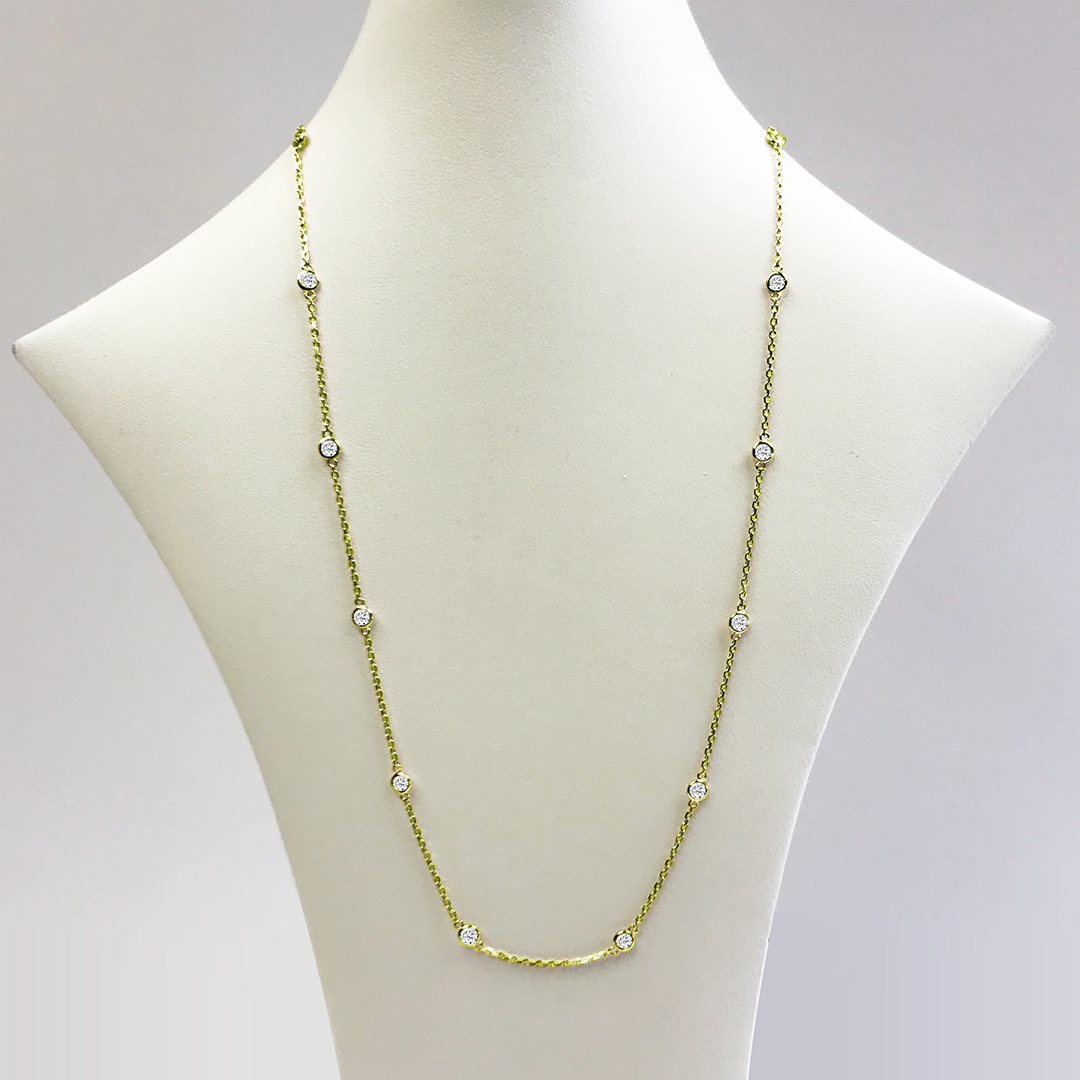 14KT YG, 0.95CT Dia., 18 Station Diamonds By the Yard, 20" Chain